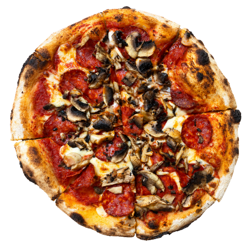 Pizza Pepperoni Funghi cu salam picant și ciuperci